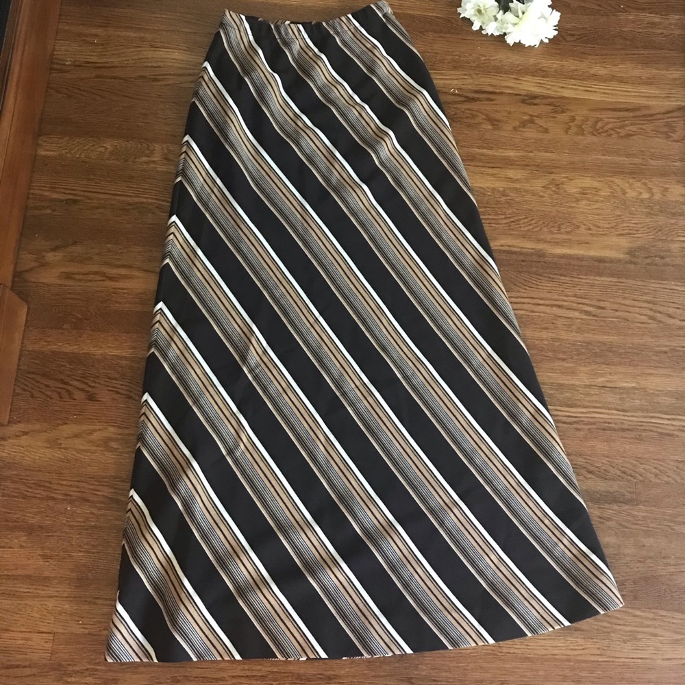 Vintage 70s High Rise Diagonal Striped Maxi Skirt